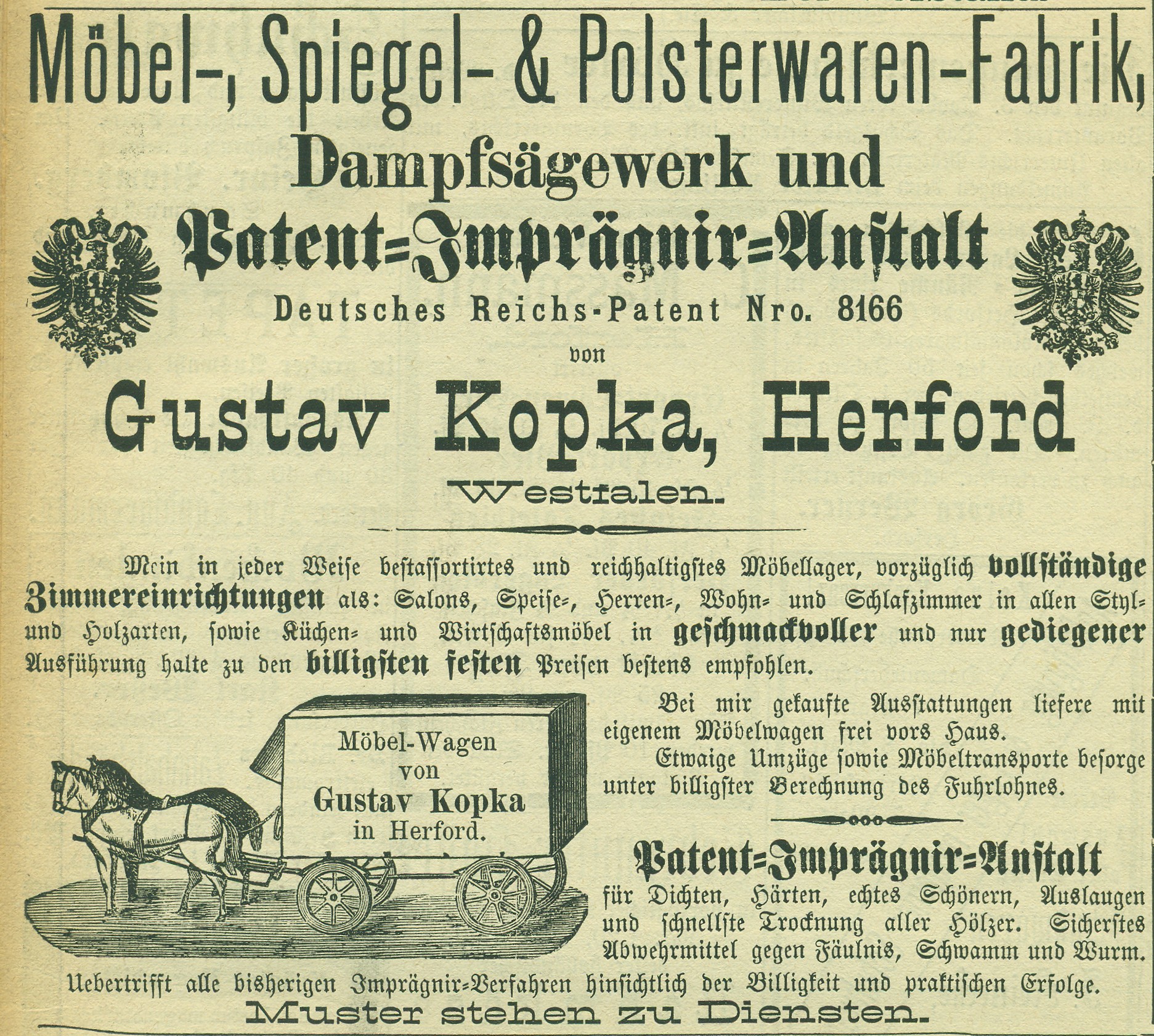 Werbeanzeige des Möbelfabrikanten Gustav Kopka