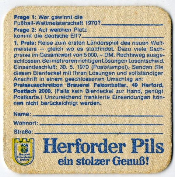 Gewinnspiel der Herforder Brauerei zur WM1970