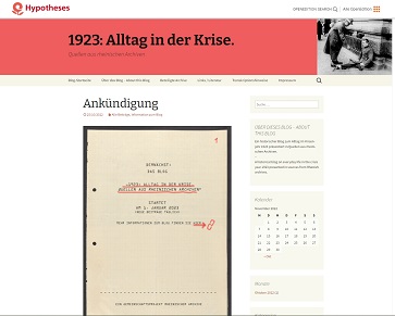Startseite des Blogs "1923: Alltag in der Krise"