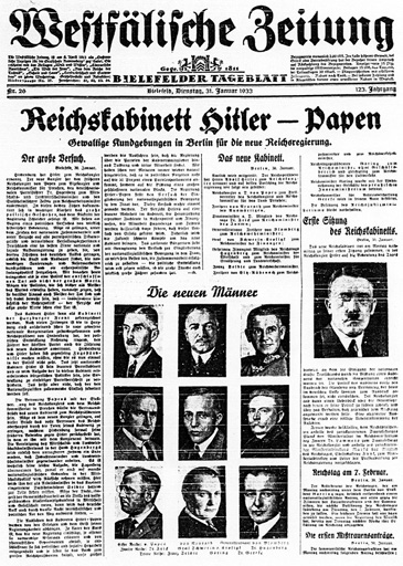 Westfälische Zeitung über den 30. Januar 1933