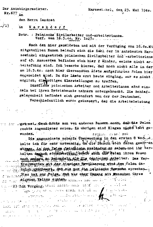 Schreiben des Amtsbürgermeisters vom 23.05.1940 über die Durchsetzung von Diskriminierungen
