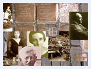 Collage aus Personenportraits und Stolpersteinen