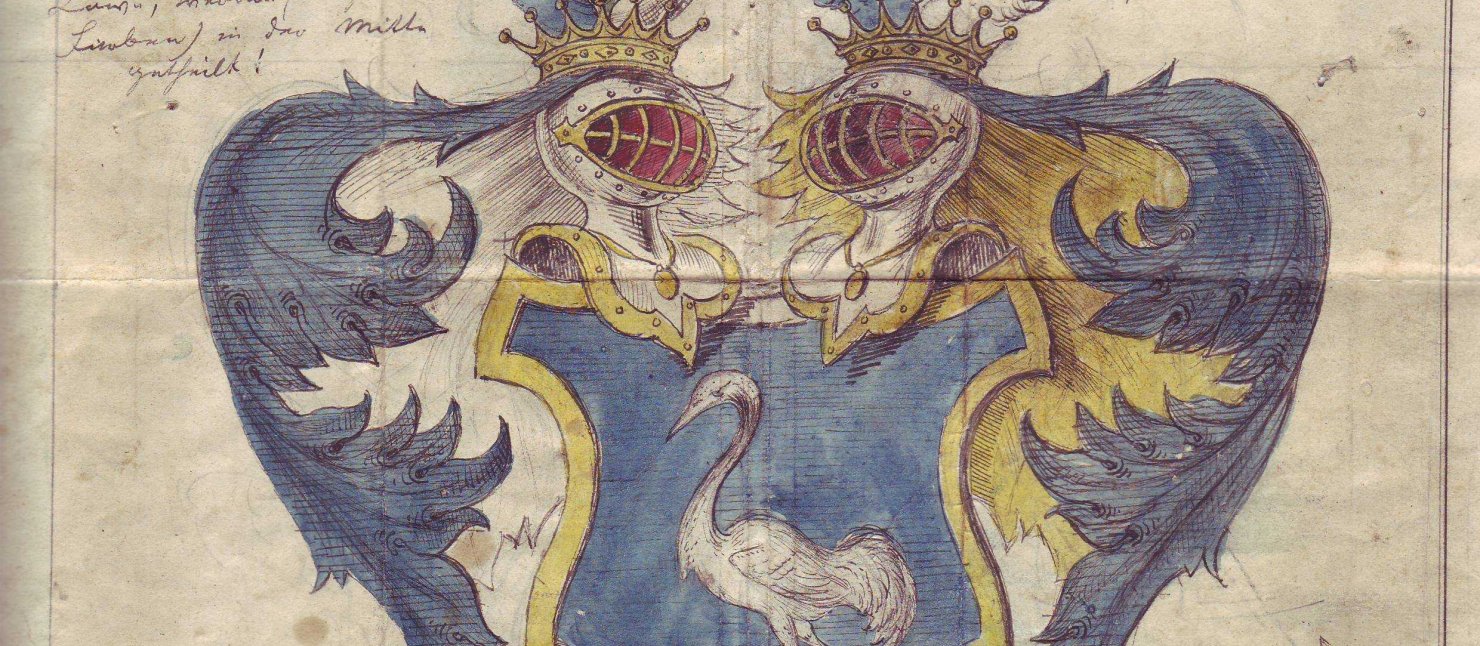 Familienwappen Zeichnung eines Wappens mit mehreren Schwänen