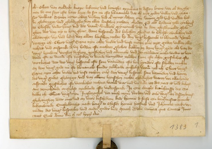 Älteste Urkunde im Stadtarchiv Geseke von 1383 Februar 8