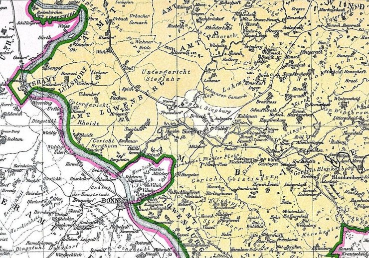 Amt Löwenburg und Lülsdorf 1789 nach einer Karte von Wilhelm Fabricius, gezeichnet von Georg Pfeiffer 1894