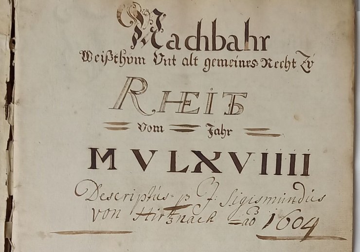 Titelblatt des Rheidter Nachbarweistums in einer Abschrift von 1739