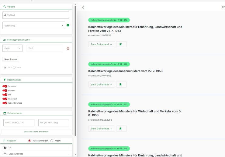 Screenshot der Datenbank der Onlineedition