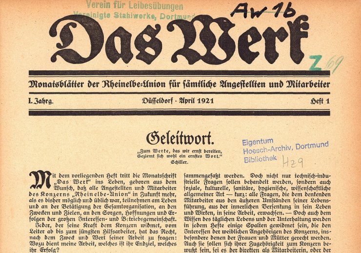 Das Deckblatt der ersten Ausgabe der Werkszeitschrift im April 1924