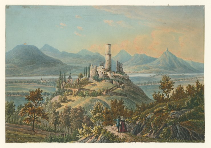 Godesburg, um 1860 (Blick von der Höhe auf das Siebengebirge)