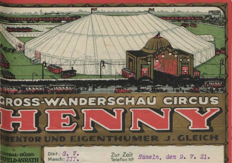 Briefbogen des Circus Henny, 1921