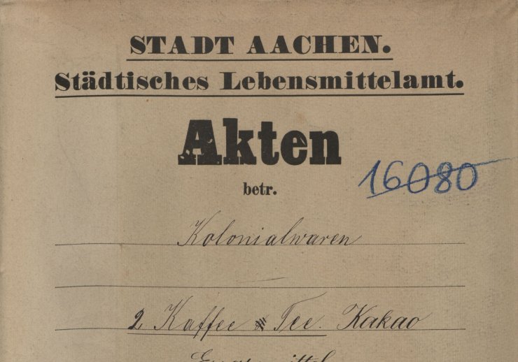 Aktendeckblatt zu Kolonialwaren (StAAc Signatur PRZ 2-119)